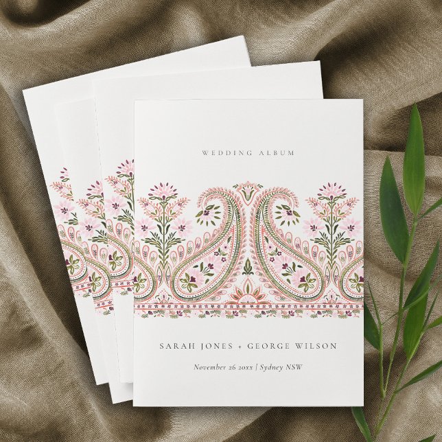 Rustic Pink Green Floral Paisley Motif Wedding Pocket Folder (Creator Uploaded)