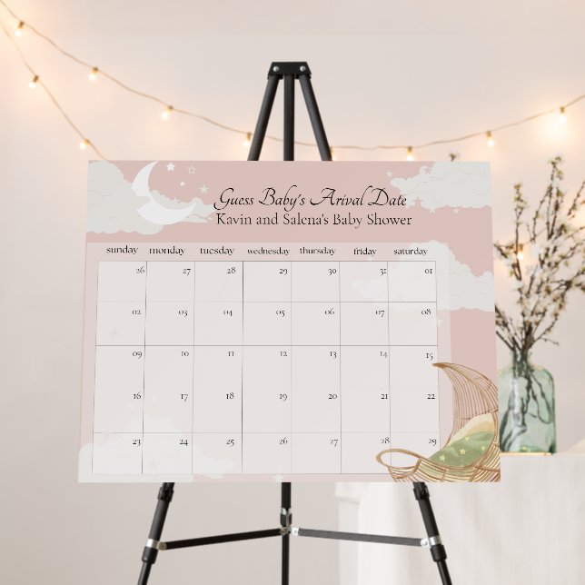 Rustic pink guess baby's arival day baby shower foam board (In Situ (Stand))