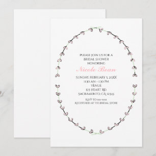 Rustic Pink Heart Vine Frame Bridal Shower Invitation