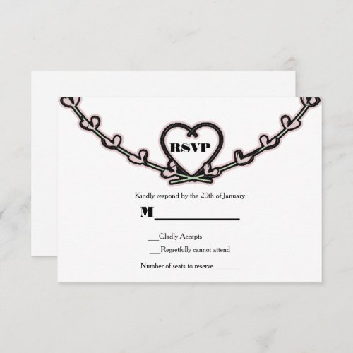 Rustic Pink Heart Vine Wedding Engagement RSVP Invitation