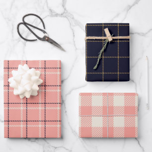 Rustic Pink Holiday Plaid and Tweed Wrapping Paper Sheets