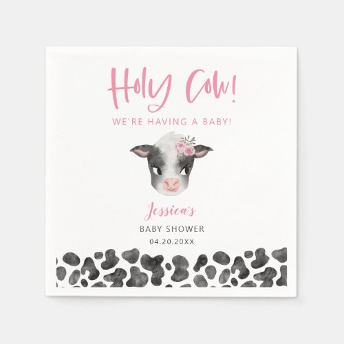 Rustic Pink Holy Cow Baby Shower Napkins