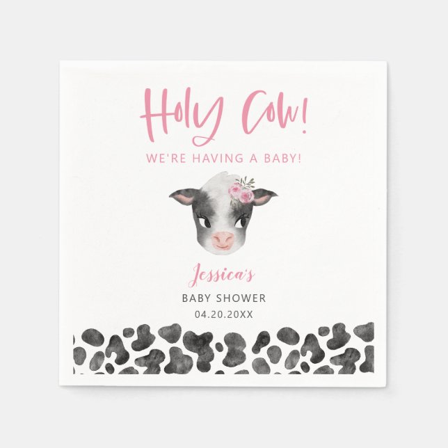 Rustic Pink Holy Cow Baby Shower Napkins (Front)