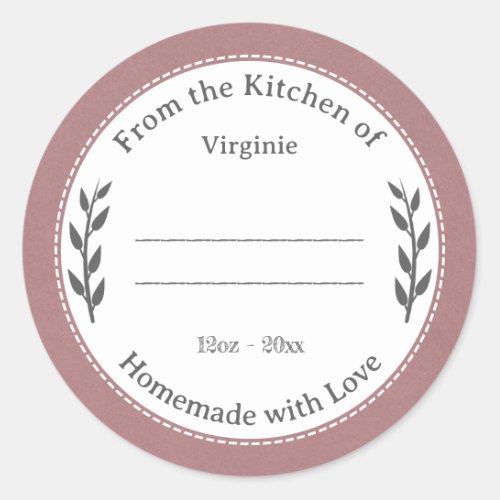 Rustic Pink Homemade with Love Label Sticker