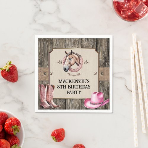 Rustic Pink Horseback Riding Birthday Party Napkins