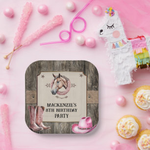Rustic Pink Horseback Riding Birthday Party Paper Plates