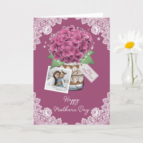 Rustic Pink Hydrangea Photo Happy Mothers Day Card