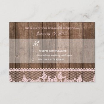 Rustic Pink Lace And Wood Rsvp by prettypicture at Zazzle
