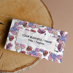 Rustic pink lavender watercolor cactus floral business card