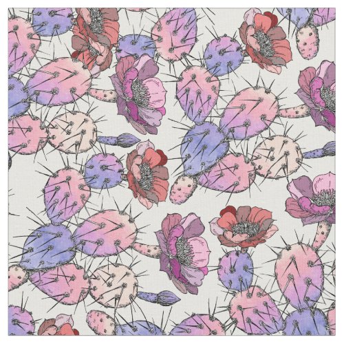 Rustic pink lavender watercolor cactus floral fabric