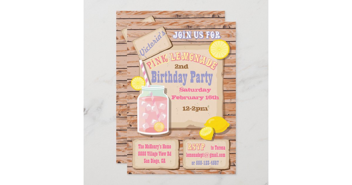 Rustic Pink Lemonade Birthday Party Invitations Zazzle 