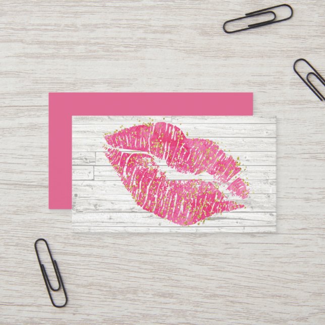 Rustic Pink Lips Business Card Template (Front/Back In Situ)