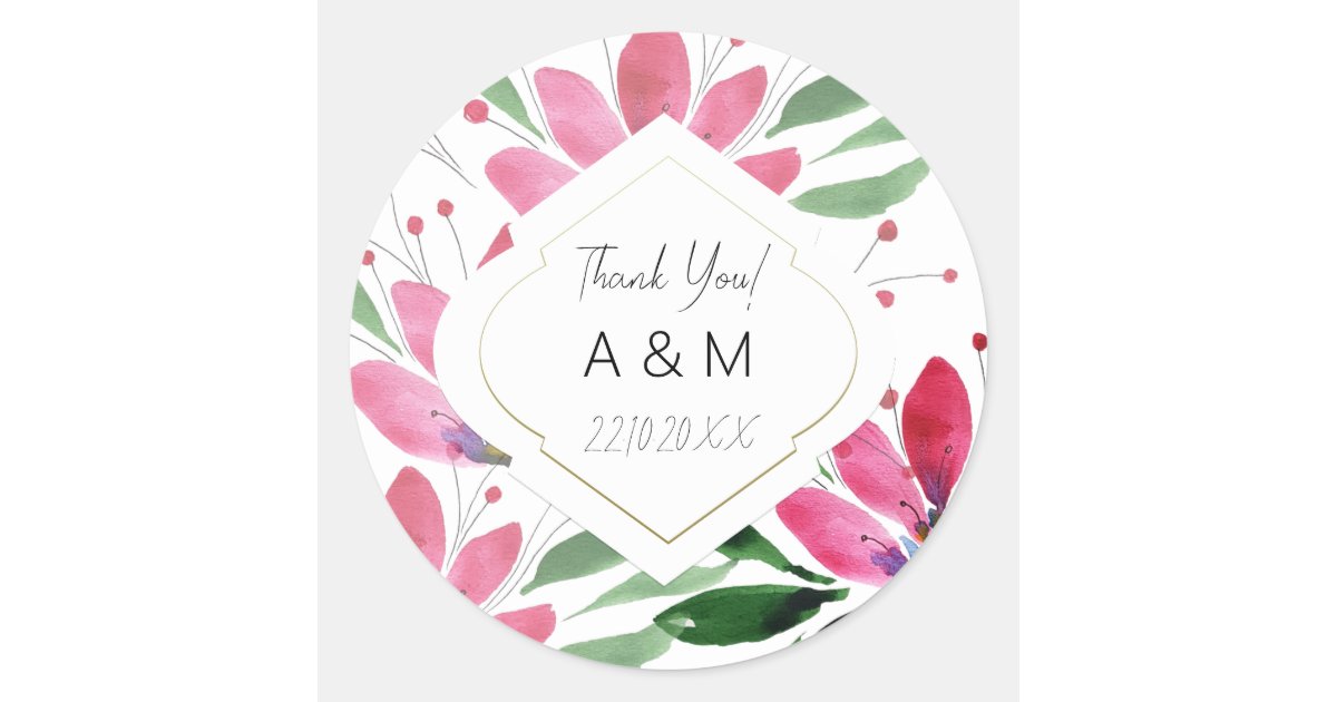 Rustic Pink Lotus Watercolor Floral Art Classic Round Sticker | Zazzle