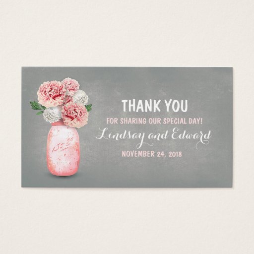 Customizable Rustic Pink Mason Jar DIY Wedding Favor Tag Business Card Templates