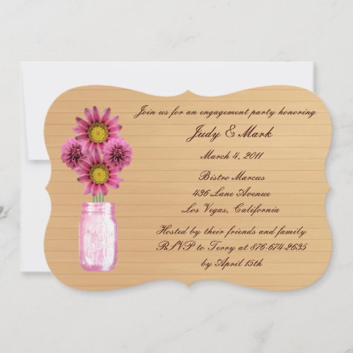 Rustic Pink Mason Jar Engagement Party Invite