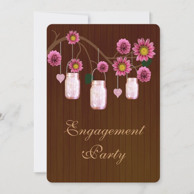 Rustic Pink Mason Jars Engagement Party Invite (Front)