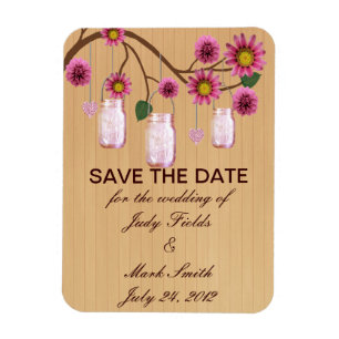 Rustic Pink Mason Jars Save The Date Magnet