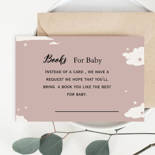 Rustic pink minimalistic cloud books for baby enclosure card (Creator Uploaded)