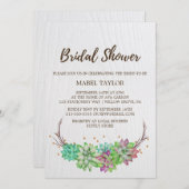 Rustic Pink & Mint Floral Succulent Bridal Shower Invitation (Front/Back)
