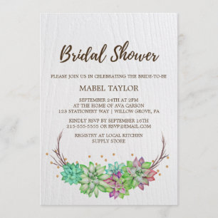 Rustic Pink & Mint Floral Succulent Bridal Shower Invitation