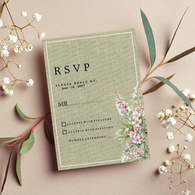 Rustic pink mint green botanical floral RSVP  Invitation (Rustic pink mint green botanical floral RSVP)