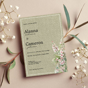 Rustic pink mint green botanical floral wedding invitation