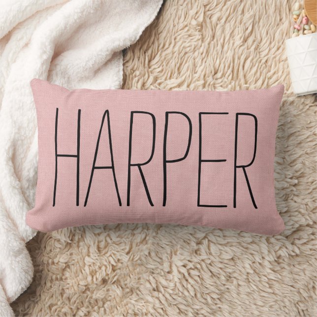 Rustic Pink Name Monogram Lumbar Pillow (Blanket)