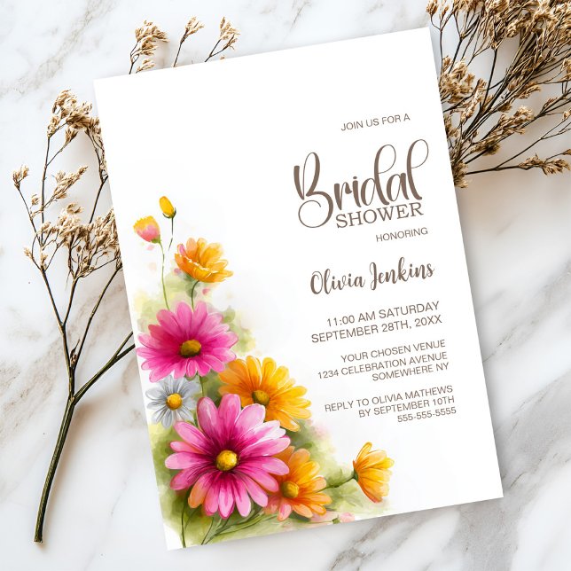 Rustic Pink Orange Floral Bridal Shower Invitation (Creator Uploaded)