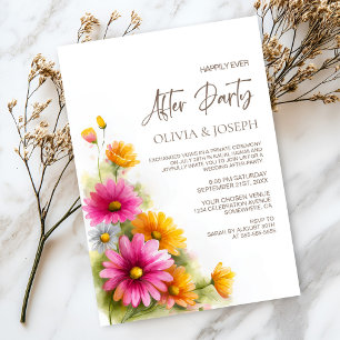 Rustic Pink Orange Floral Wedding After Party Invitation