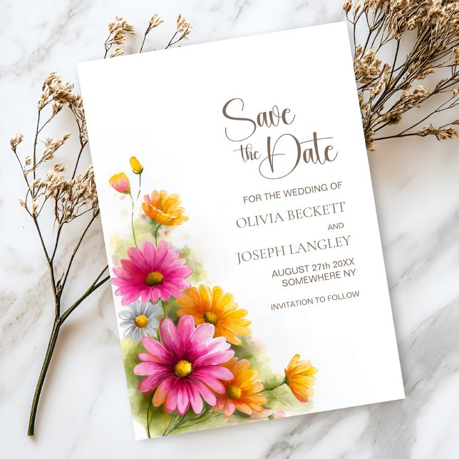Rustic Pink Orange Floral Wedding Save the Date (Creator Uploaded)