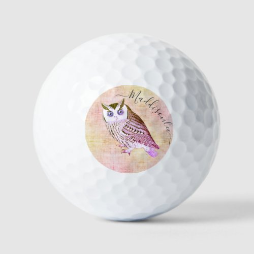 Rustic Pink Owl Monogram Name Golf Balls