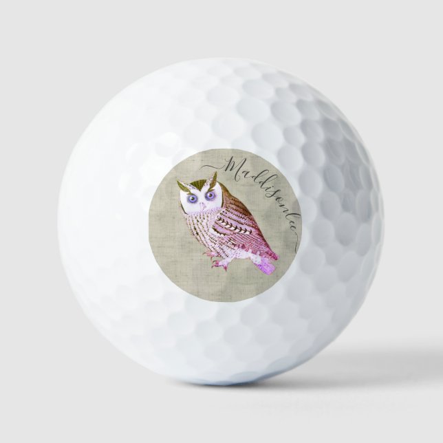 Rustic Pink Owl Monogram Name Golf Balls (Front)
