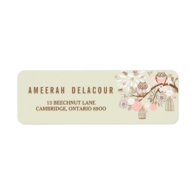 Rustic Pink Owls and Birdcages Address Label (Front)