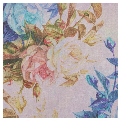 Rustic pink pastel blue vintage roses flowers fabric