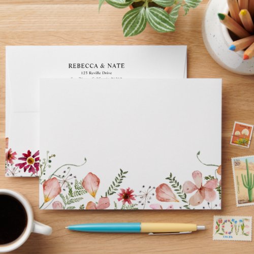 Rustic Pink Peach Florals 5x7 Card Envelope