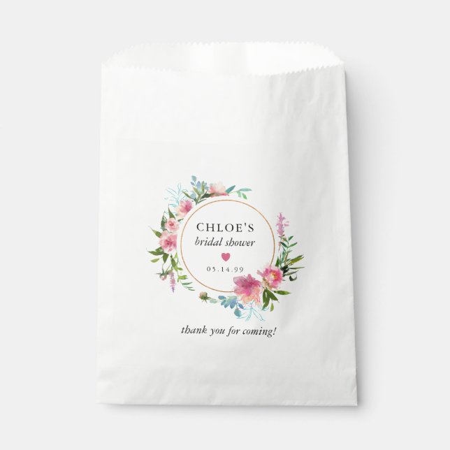 Rustic Pink Peony Floral Bridal Shower Favor Bag (Front)