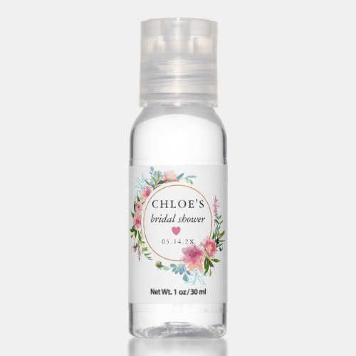 Rustic Pink Peony Floral Bridal Shower Hand Sanitizer