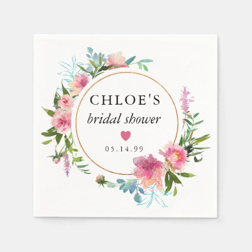 Rustic Pink Peony Floral Bridal Shower Napkins