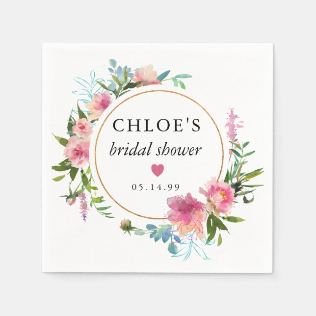 Rustic Pink Peony Floral Bridal Shower Napkins (Front)