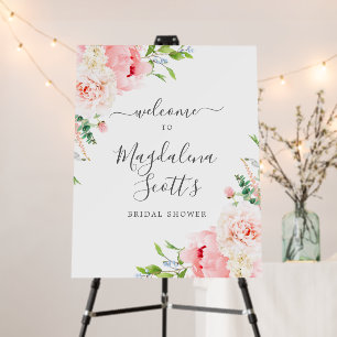 Rustic Pink Peony Floral Bridal Shower Welcome Foam Board