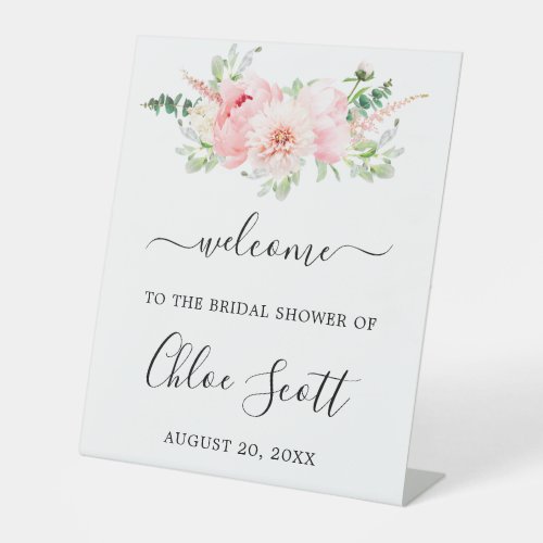 Rustic Pink Peony Floral Bridal Shower Welcome  Pedestal Sign