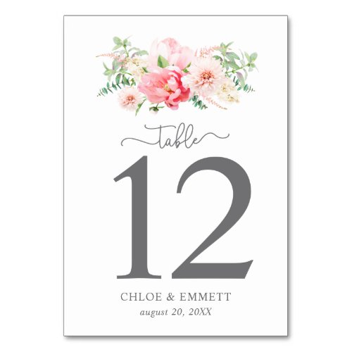 Rustic Pink Peony Floral Table Number