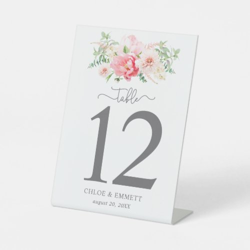 Rustic Pink Peony Floral Table Number Pedestal Sign