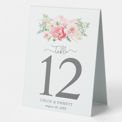 Rustic Pink Peony Floral Table Number Table Tent Sign
