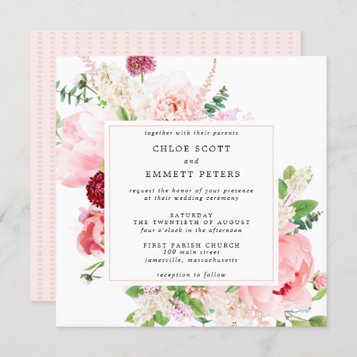 Rustic Pink Peony Floral Wedding Invitation