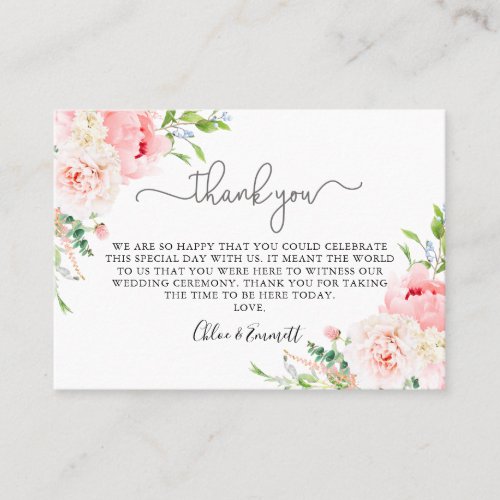 Rustic Pink Peony Floral Wedding Thank You Place Card