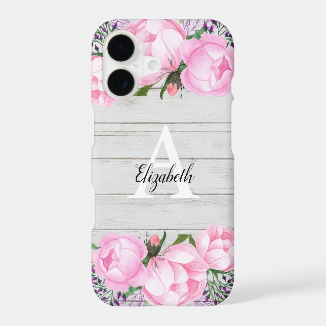 Rustic Pink Peony | Monogram Iphone Case (Back)