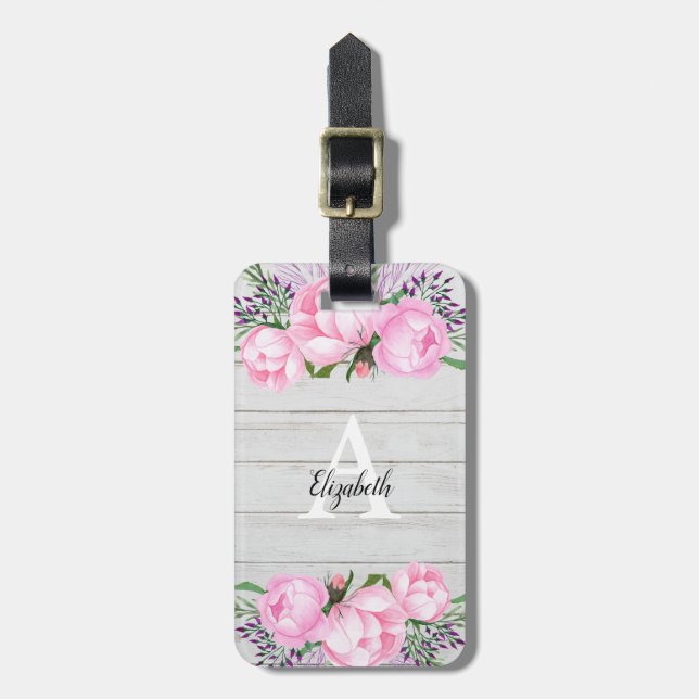 Rustic Pink Peony | Monogram Luggage Tag (Front Vertical)