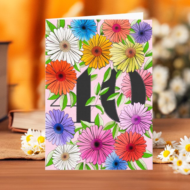 Rustic Pink Personalized 40th Birthday Floral Card (Creator Uploaded)