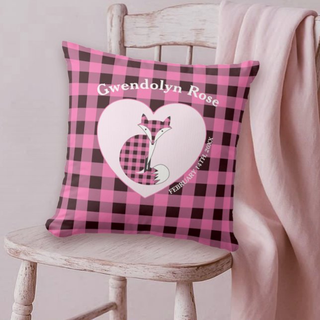 Rustic Pink Plaid Cute Fox Baby Throw Pillow (Creator Uploaded)